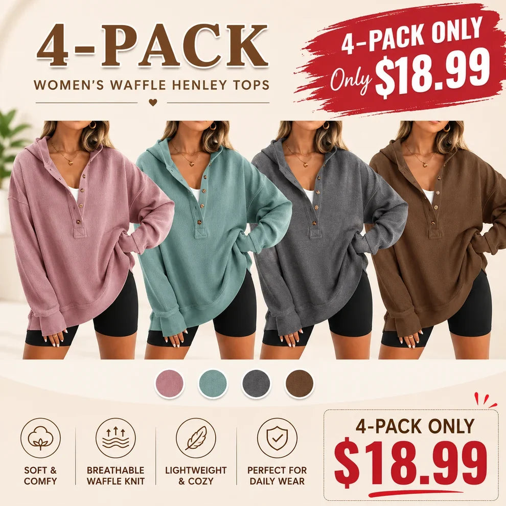 Women's Oversized Button V-Neck Hoodie Sweatshirt Long Sleeve Side Slit Casual Fall Pullover Top