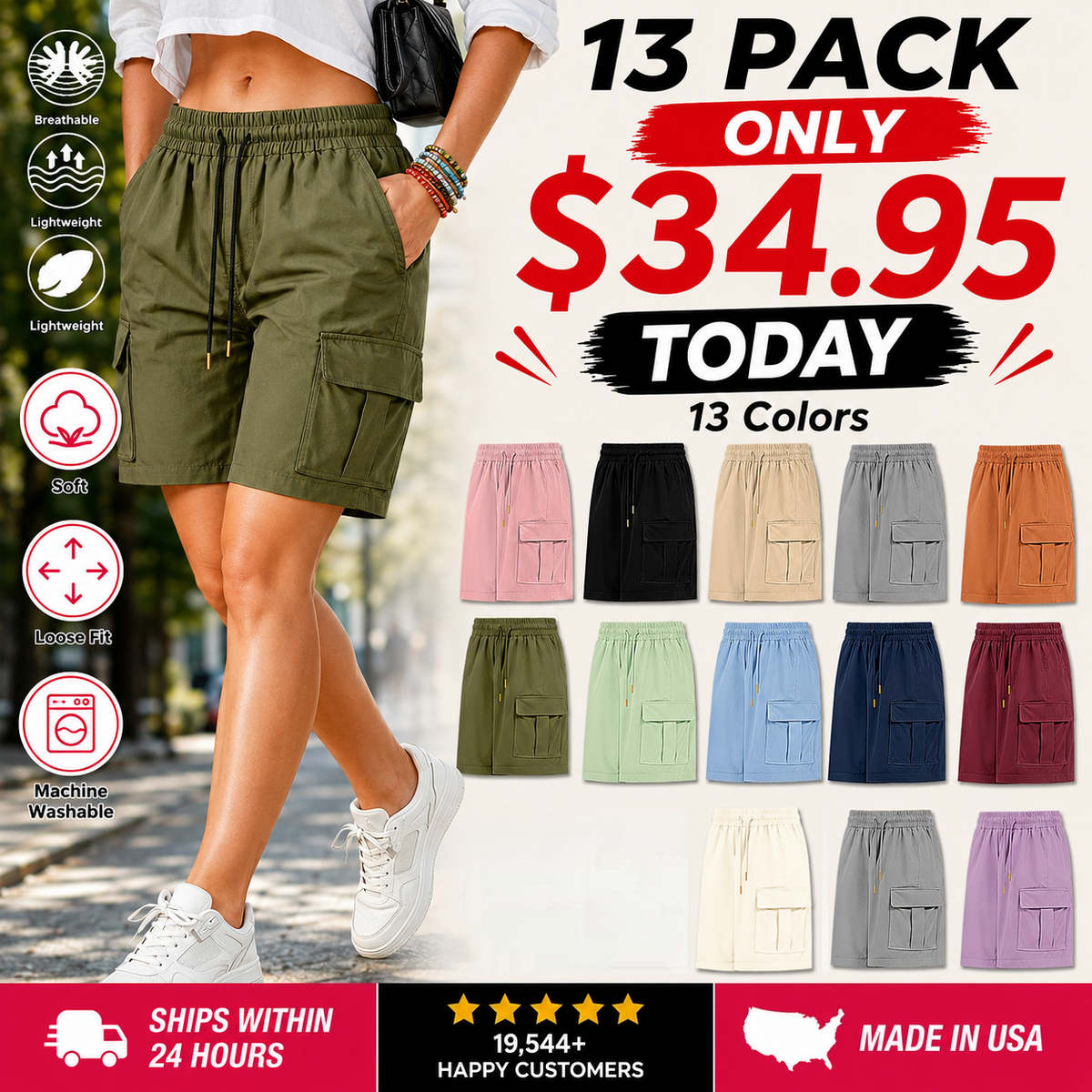 【LAST DAY SALE】Women’s outdoor cargo shorts—multi-pocket design.