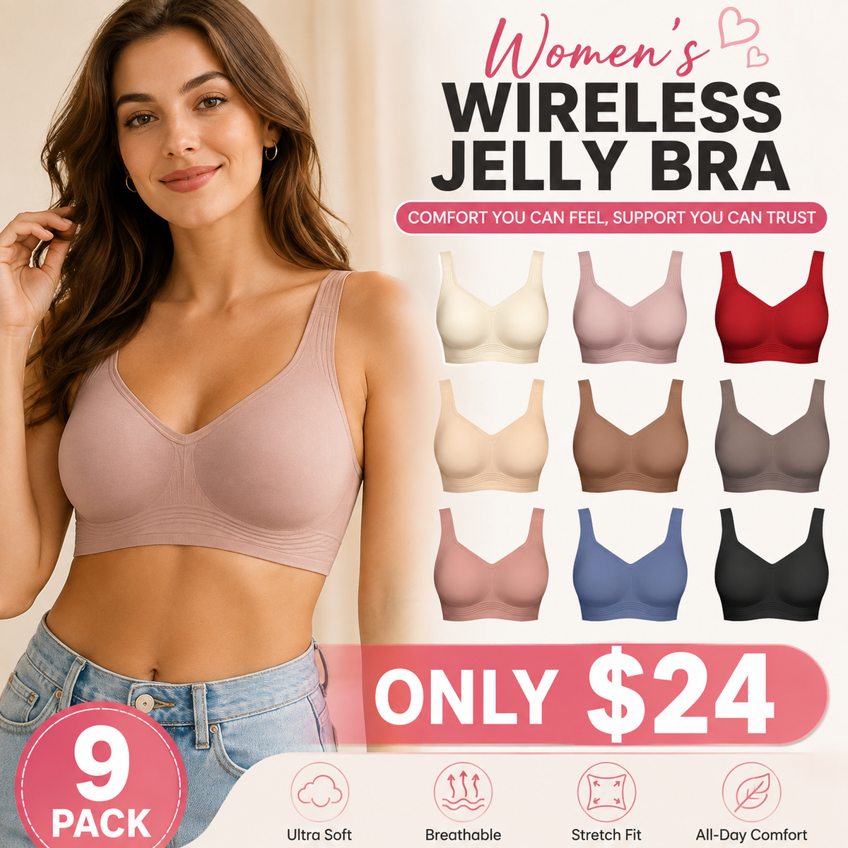 Women's Jelly Bra, Wireless Full-Coverage Everyday Bra
