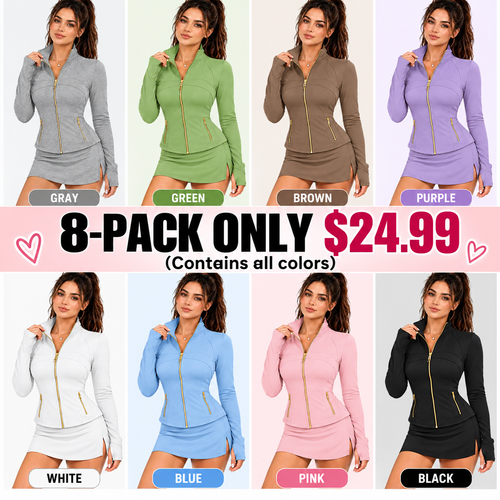 Women's Slim Fit Full Zip Workout Jacket with Thumb Holes and Zipper Pockets