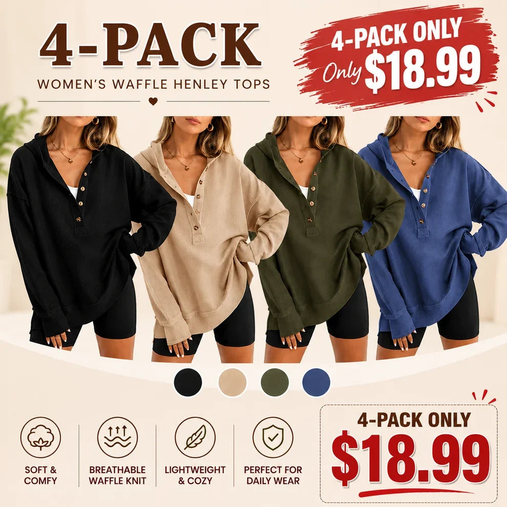 Women's Oversized Button V-Neck Hoodie Sweatshirt Long Sleeve Side Slit Casual Fall Pullover Top