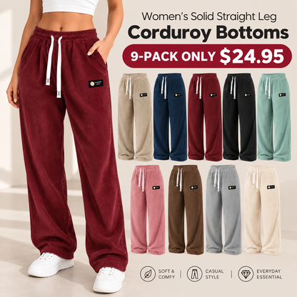 🔥[LAST DAY SALE]Women's Solid Straight Leg Corduroy Bottoms-100% Cotton